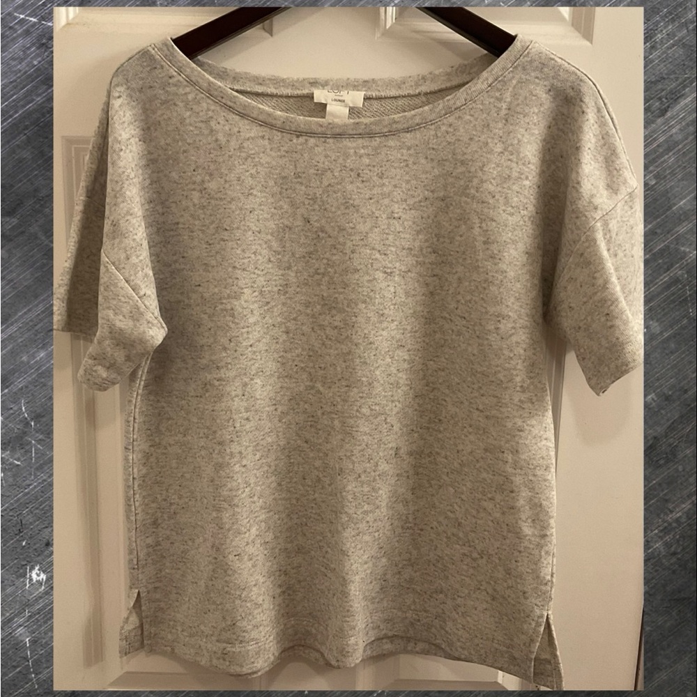 LOFT Outlet Lounge Short Sleeve Sweatshirt - Size Medium - Grey